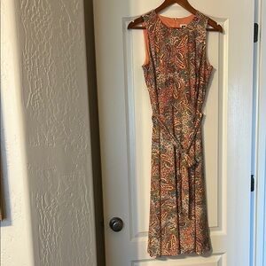 Anne Klein Orange Brown Sheath Dress Midi Sleeveless